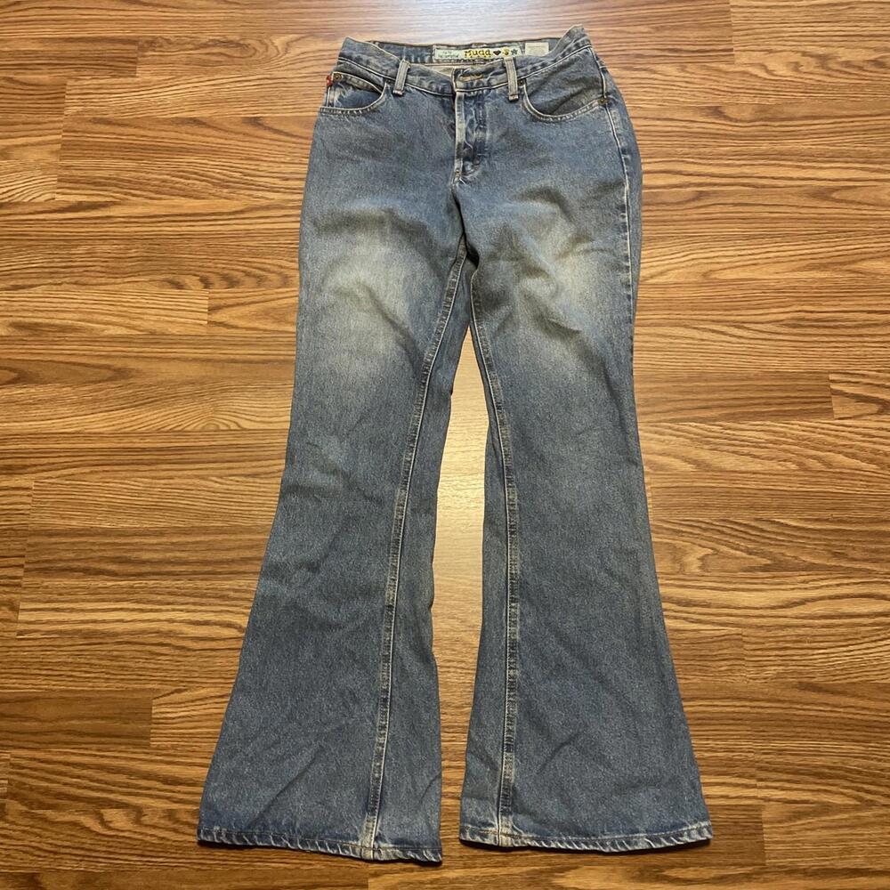 Mudd Jeans Womens 7 Blue Button Fly Denim Flare Bottoms Y2K Vintage Low/Mid Rise